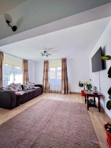 sala de estar amplia con sofá y TV en Casa BiaFlor en Rucăr