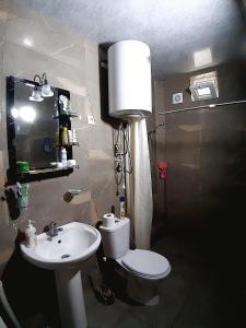 a bathroom with a toilet and a sink at Muse House in Ambrolauri