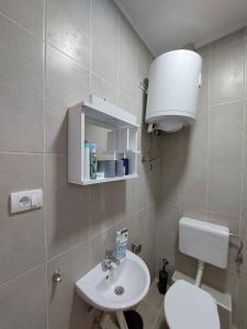 a bathroom with a white toilet and a sink at apartman Vrdničak 2 in Vrdnik +15 photos