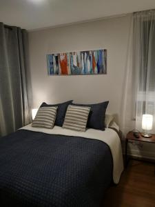 una camera da letto con un letto con due cuscini di Tranquilo y Acogedor departamento en Con Con a Concón