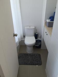 a small bathroom with a toilet and a rug at Tranquilo y Acogedor departamento en Con Con in Concón