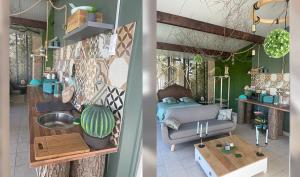 2 Bilder von einem Wohnzimmer und einem Zimmer mit einem Sofa in der Unterkunft Gîtes Spa en Baie de Somme in Grand-Laviers