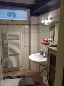 Hemhofen的住宿－Haus Vogelparadies，一间带水槽和镜子的浴室
