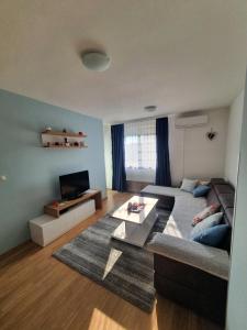a living room with a couch and a tv at Apartman Dada in Bijeljina