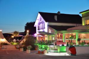 a white house with green lights in front of it at Auberge Du Parc in Baudricourt