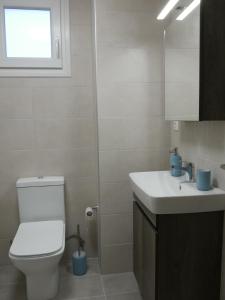 a bathroom with a toilet and a sink and a window at TH Studio in Myrina +12 photos