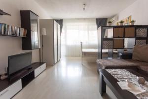 ソフィアにあるKarastoyanovi's Apartmentのソファとテレビのあるリビングルーム