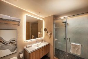 La salle de bains est pourvue d'un lavabo et d'une douche. dans l'établissement Aber Bani Amr, à Al Namas
