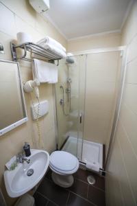 ein Bad mit einer Dusche, einem WC und einem Waschbecken in der Unterkunft KayDee GuestHouse in Rom