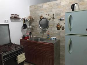a kitchen with a sink and a refrigerator at Studio Farida Pyramids View in Cairo