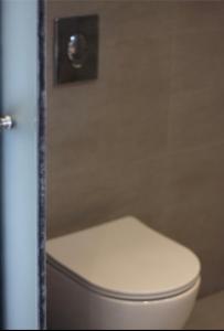 a bathroom with a white toilet in a stall at Family Studios in Marathias