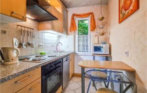 una cucina con tavolo, piano cottura e forno a microonde di Cozy Home In Harzgerode Ot D, With Wifi a Dankerode
