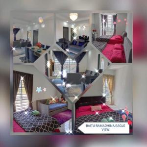 un collage de fotos de una habitación con dormitorio en Ramadhina Eagle Eye View Home2stay Emerald Avenue en Brinchang