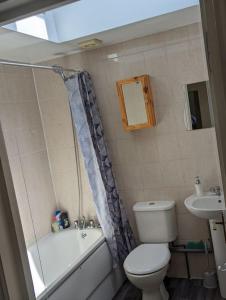 a small bathroom with a toilet and a sink at Peckhamsbest Suite in London