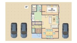 a floor plan of a house with a car at 旭川ファミリーハウスみんみん in Asahikawa