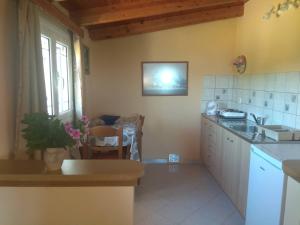 a kitchen with a sink and a table in it at Lefki Studios in Lakithra