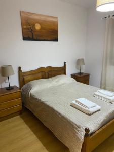 弗雷舒德埃什帕達阿辛塔的住宿－Congidouro，一间卧室配有一张带两盏灯和毛巾的床。