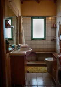 een badkamer met een wastafel, een toilet en een raam bij family house in Nafplio in Nafplio