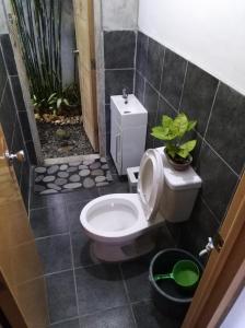 a bathroom with a toilet with a plant on it at Cozy 1-bedroom house in quiet residential village. in Iloilo City