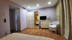 1 dormitorio con 1 cama, vestidor y TV en Mas De La Font en Lledó