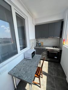 a kitchen with a table with chairs and a microwave at R&C Relax Apartment 808 in Dudu