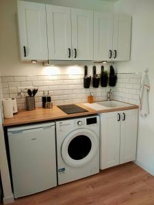 a kitchen with a washing machine and a sink at Agréable studio de l'Arsault avec parking in Périgueux