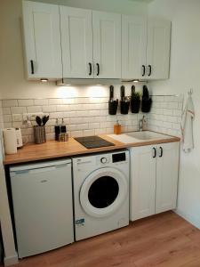 a kitchen with a washing machine and a sink at Agréable studio de l'Arsault avec parking in Périgueux +1 photo