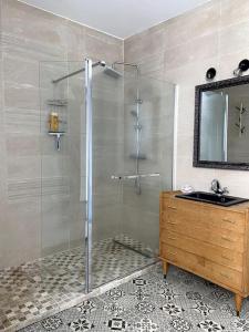 馬朗的住宿－la maison du dauphin，带淋浴、水槽和镜子的浴室