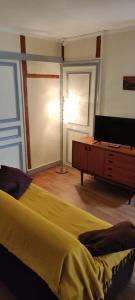 sypialnia z łóżkiem, komodą i telewizorem w obiekcie Loches : gîte de charme indépendant avec jardin w mieście Loches