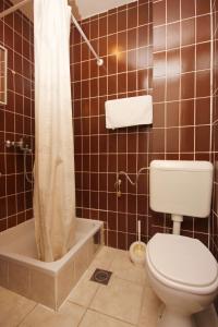 a bathroom with a toilet and a shower and a tub at Twin Room Orebic 10192a in Orebić