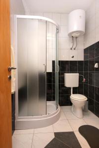 a bathroom with a toilet and a glass shower at Apartments by the sea Kuciste - Perna, Peljesac - 10154 in Kučište