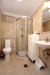 a bathroom with a shower and a toilet and a sink at Apartments by the sea Korcula - 10054 in Korčula