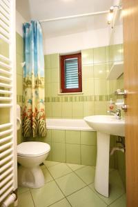 a bathroom with a sink and a toilet and a shower at Apartments with a parking space Orebic, Peljesac - 10157 in Orebić