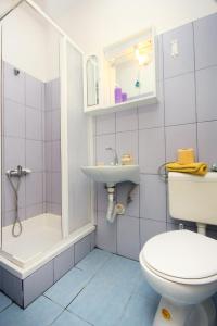 a bathroom with a toilet and a sink and a shower at Apartments with a parking space Orebic, Peljesac - 10177 in Orebić