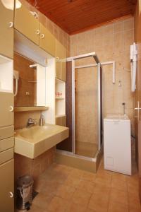 a bathroom with a shower and a sink and a toilet at Apartments and rooms by the sea Loviste, Peljesac - 10181 in Lovište