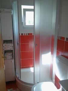 a bathroom with a shower and a toilet at Apartments by the sea Pag - 11778 in Pag