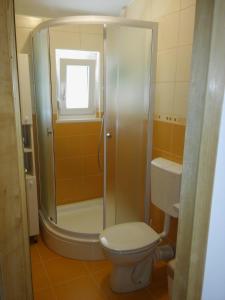 a bathroom with a shower with a toilet and a sink at Apartments by the sea Pag - 11778 in Pag