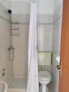 ein Badezimmer mit einem weißen WC und einer Dusche in der Unterkunft Apartments by the sea Lun, Pag - 11781 in Lun