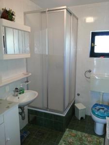 een badkamer met een douche, een wastafel en een toilet bij Apartments by the sea Ugljan - 11820 in Ugljan