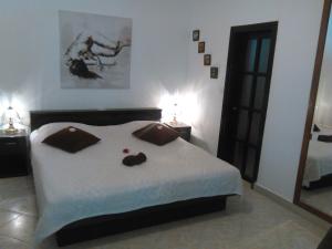 a bedroom with a bed with two pillows on it at Apartments by the sea Sreser, Peljesac - 11854 in Janjina