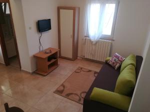 een woonkamer met een bank en een televisie bij Apartments with a parking space Vinez, Labin - 11851 in Labin