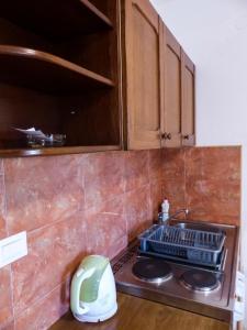 kuchnia z wieszakiem na naczynia na kuchence w obiekcie Apartments and rooms by the sea Podgora, Makarska - 11893 w Podgorze