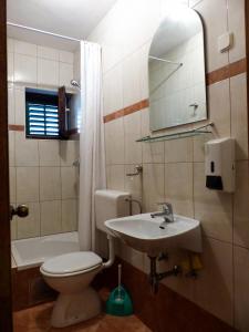 W łazience znajduje się toaleta, umywalka i lustro. w obiekcie Apartments and rooms by the sea Podgora, Makarska - 11893 w Podgorze