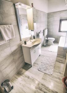 a bathroom with a sink and a toilet and a mirror at Apartments and rooms with parking space Zambratija, Umag - 11875 in Zambratija