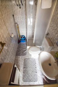 łazienka z prysznicem, toaletą i umywalką w obiekcie Apartments and rooms with parking space Zambratija, Umag - 11875 w mieście Zambratija
