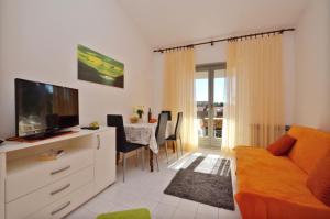 a living room with a couch and a tv at Apartments with a parking space Orebic, Peljesac - 12041 in Orebić