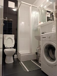 a bathroom with a toilet and a washing machine at Apartments with WiFi Split - 12072 in Split