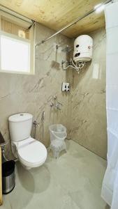 ein Bad mit einem weißen WC in einem Zimmer in der Unterkunft The Mountilla Resort in Tehri-Garhwāl
