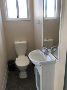 a bathroom with a toilet and a sink and a mirror at Australian Hotel Winton Budget Hotel Accommodation in Winton