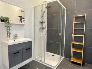 a bathroom with a shower and a sink at Trendy 2 Bedroom Serviced Apartment in Rotterdam